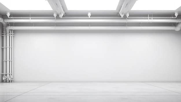 leere industrielle Fabrik mit weißem Minimum neue und saubere Wand und Boden Hintergrund generative KI
