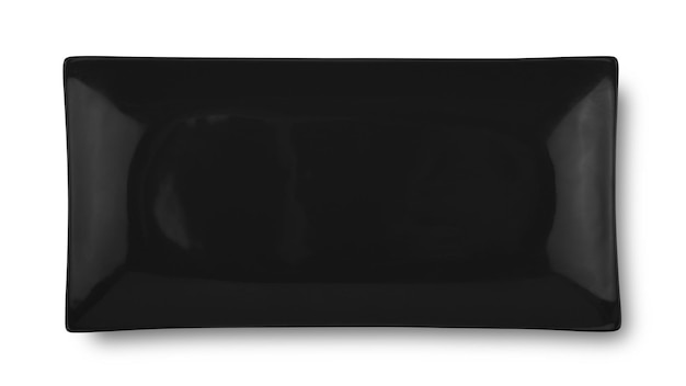 Leere Keramikplatte des schwarzen Rechtecks lokalisiert auf weißem Hintergrund
