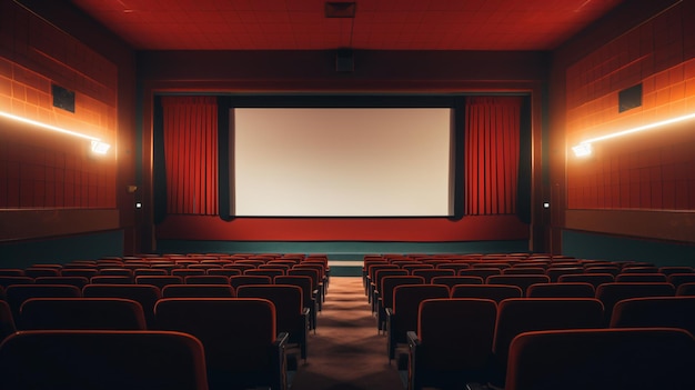 Leere Kinoleinwand mit leeren Sitzen