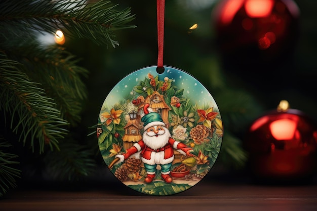 Leere leere runde Weihnachtsornament-Attrappe, Keramik, weißer Kreis, Familiengeschenk, KI generativ