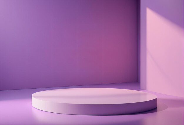 Leere lila abgerundete Podestbühne-Hintergrund mit natürlicher Beleuchtung für die Produktplatzierung