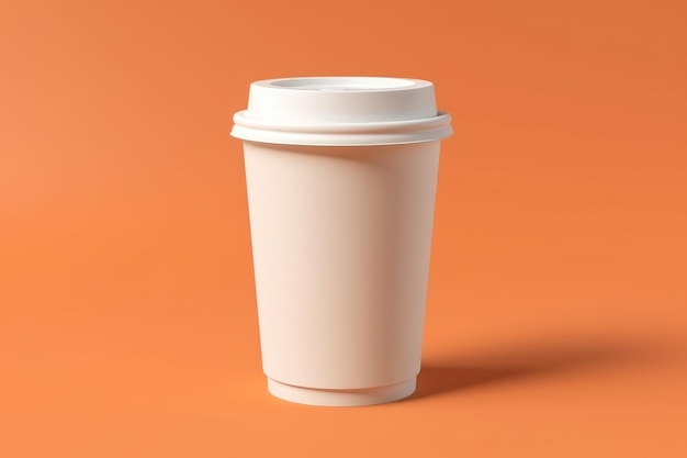Leere Mockup-Kaffeetasse zum Mitnehmen mit orangefarbenem, isoliertem Hintergrund. Generative KI