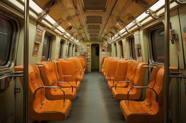 Leere orangefarbene Sitze in der U-Bahn