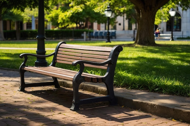 Foto leere parkbank mit üppigem grün