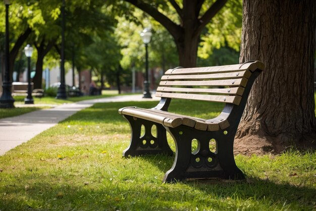 Foto leere parkbank mit üppigem grün