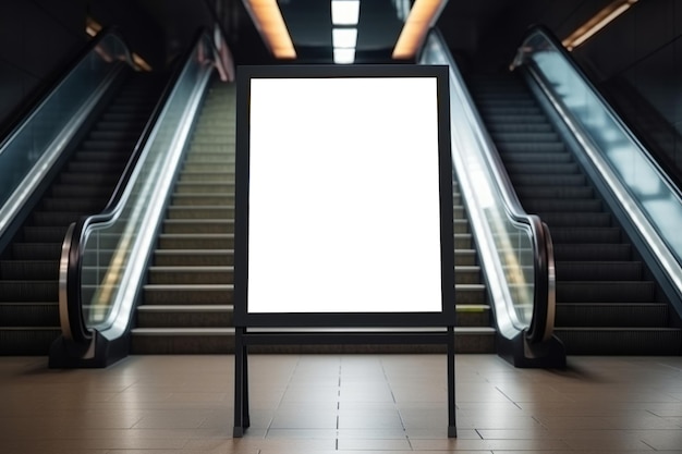 Leere Plakat-Media-Vorlage in einer U-Bahn-Station mit Rolltreppe