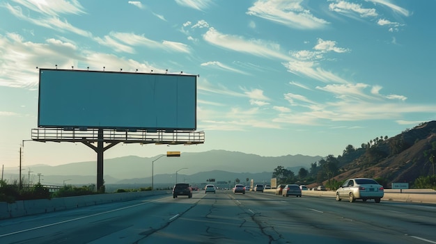 Leere Plakattafel auf der Straße mit blauem Himmel Hintergrund Mockup für Werbebanner oder Design