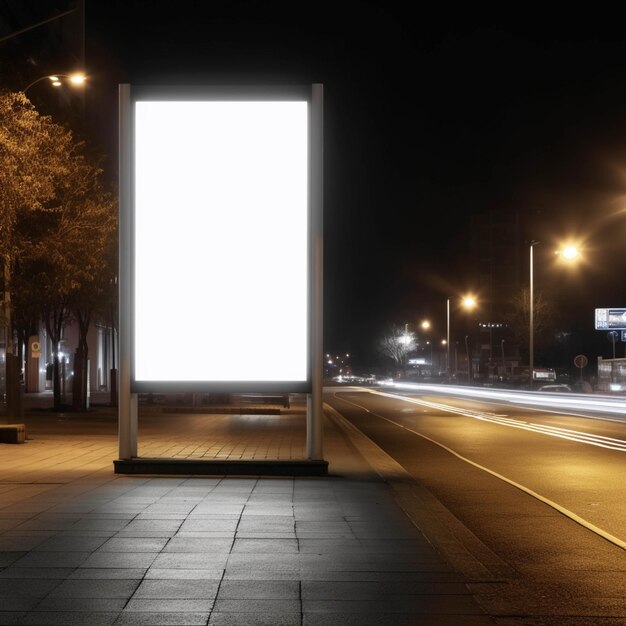 Leere Plakatwand auf der Straße bei Nacht, 3D-Darstellung