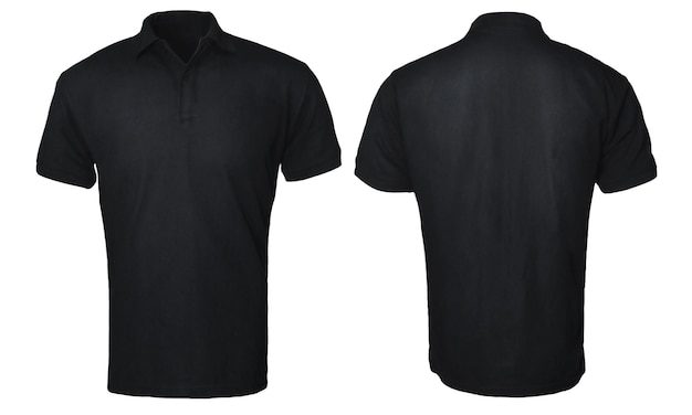 Leere Polo-Shirt-Mockup-Vorlage Vorder- und Hinteransicht isoliert auf weißem schwarzen T-Shirt-Mockup