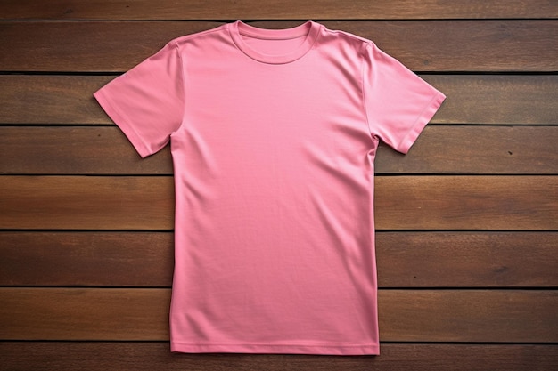 leere rosa Herren-T-Shirt-Mockup-Design-Vorlage auf Holz