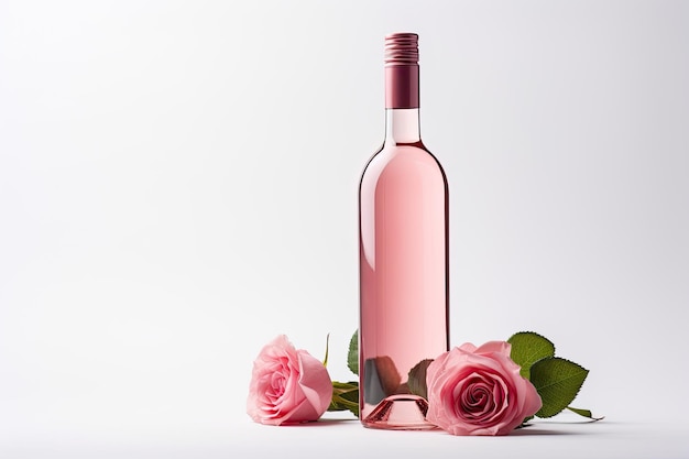 Foto leere roséweinflasche isoliert auf weißem hintergrund