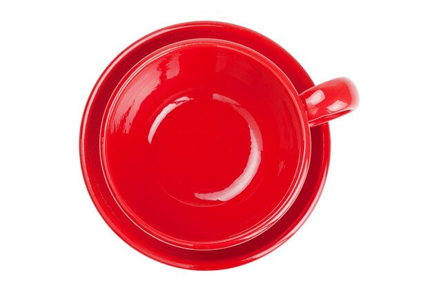 Foto leere rote teetasse, isolierte draufsicht