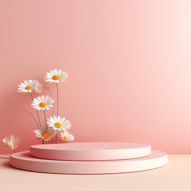 Leere, runde, rosafarbene Bühne für Produktpodium, Sockel für Produktdemonstrationsplattform, minimalistischer Stil in Pastellfarben