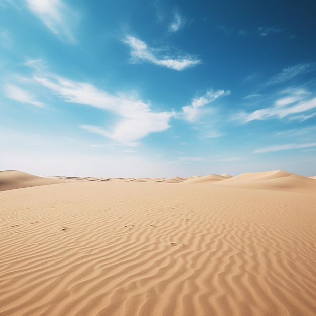 Leere sandige Wüste mit blauem Himmel im Hintergrund