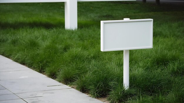 Leere Schildwerbung Mockup Banner auf Gras in der Nähe des Bürgersteigs in der Stadt grünen Parkkopie Platz für Textin