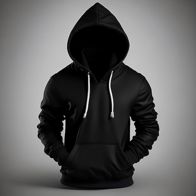 Foto leere schwarze hoodie-vorlage hoodie-sweatshirt mit langen ärmeln mit ausschnittstraße hoodie für das design