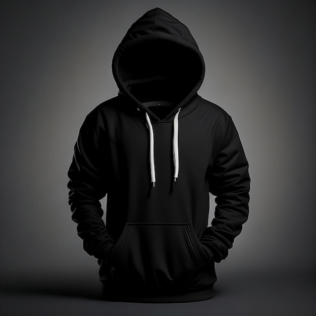 Leere schwarze Hoodie-Vorlage Hoodie-Sweatshirt mit langen Ärmeln mit Ausschnittstraße Hoodie für das Design