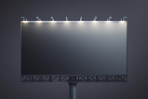 Leere schwarze horizontale Plakatwand auf dunklem Hintergrund Frontansicht Mockup 3D-Rendering