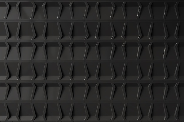 Leere schwarze Wand mit geometrischem Muster. Konzept einer Innenarchitektur und Renovierung. 3D-Rendering-Attrappe