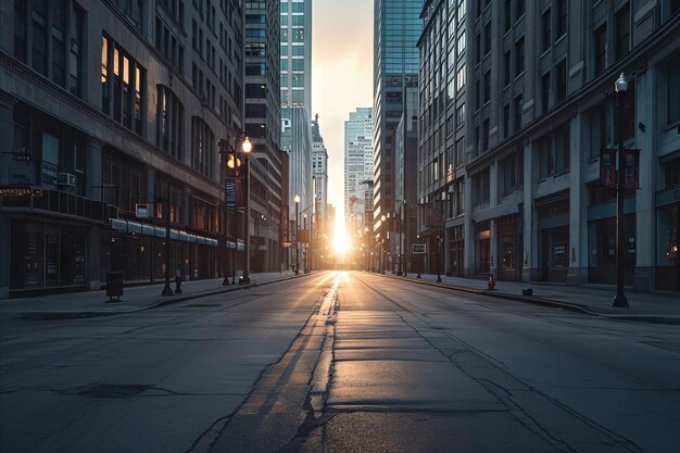 Leere Straße in der Innenstadt von New York City bei Sonnenuntergang USA