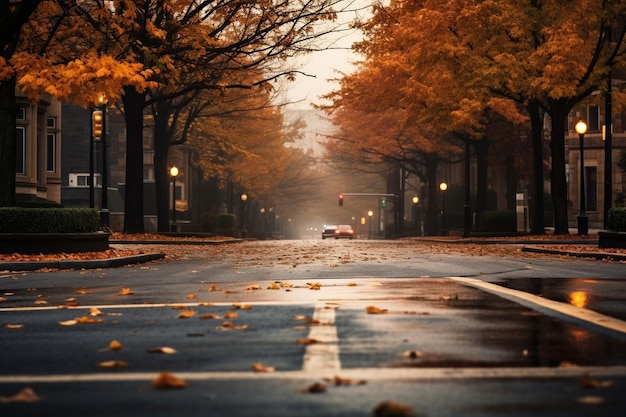 Leere Straße in der Stadt im Herbst