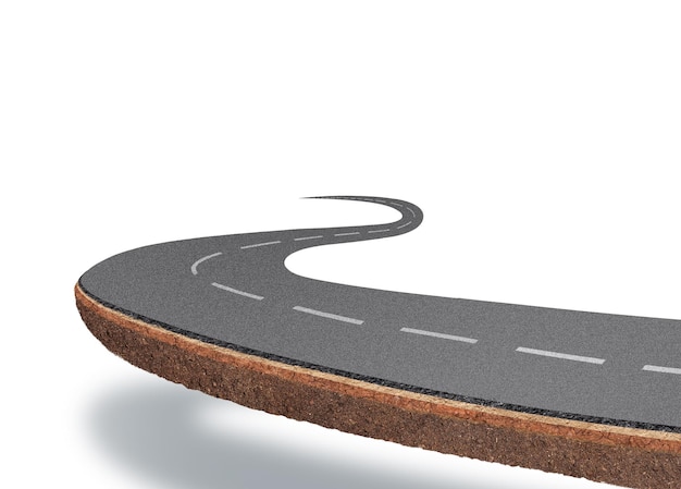 Leere Straße mit Linien 3D-Illustration Kurve Straße Reisen und Ferien Werbung Design isoliert
