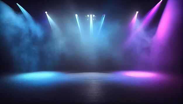 Leere Szene mit blau-violettem Neon-Bühnenscheinwerfer