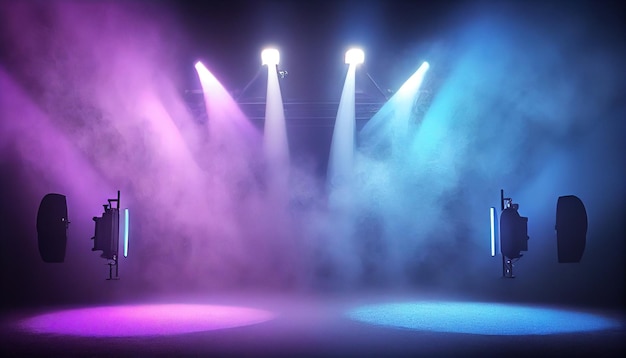 Leere Szene mit blau-violettem Neon-Bühnenscheinwerfer