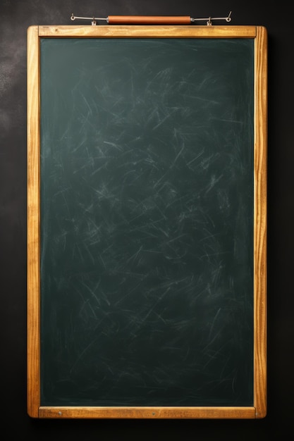 Leere Tafel mit Holzrahmen auf schwarzem Hintergrund