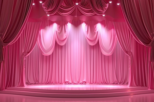 Leere Theater rosa Bühne mit Vorhängen und Scheinwerfern