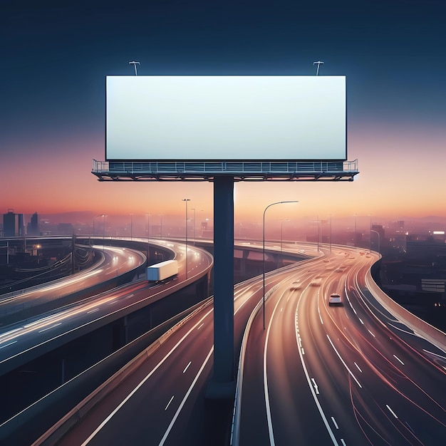 Foto leere vorlage für außenwerbung oder leere plakatwände auf autobahnen in der dämmerung