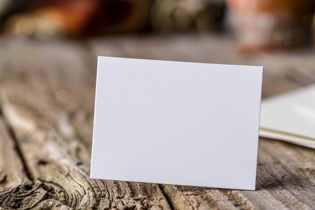 Foto leere weiße grußkarte auf einem minimalistischen holztisch generative ki