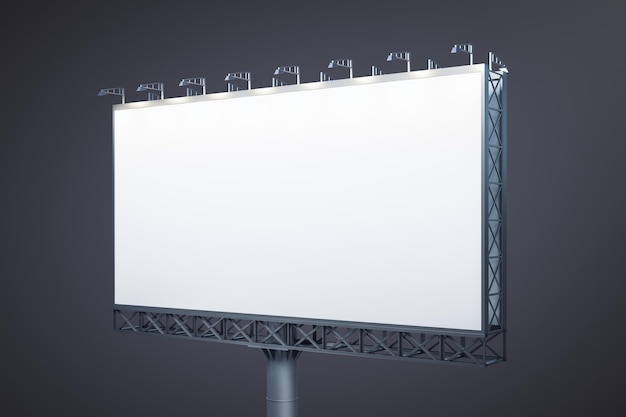 Leere weiße horizontale Plakatwand isoliert auf dunklem Hintergrund Perspektivansicht Mockup 3D-Rendering