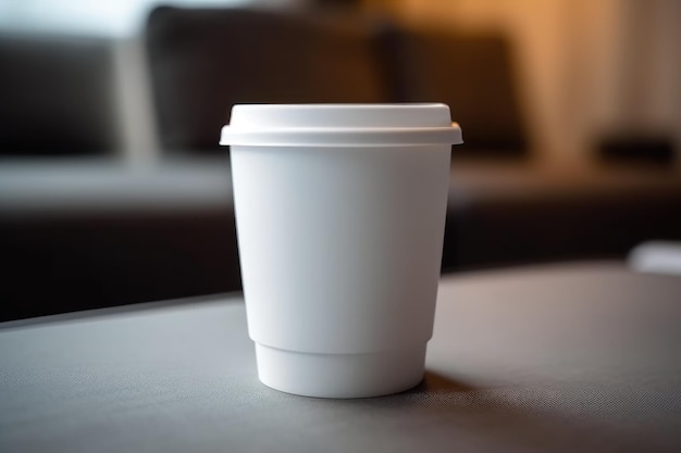 Leere weiße Kaffeetasse zum Mitnehmen Mockup Vorlage Café Hintergrund generative AI