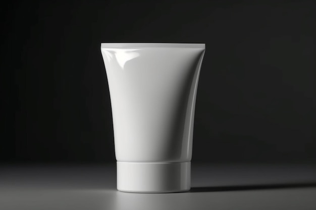 Leere weiße Kosmetiktube-Attrappe auf schwarzem Hintergrund, 3D-Darstellung