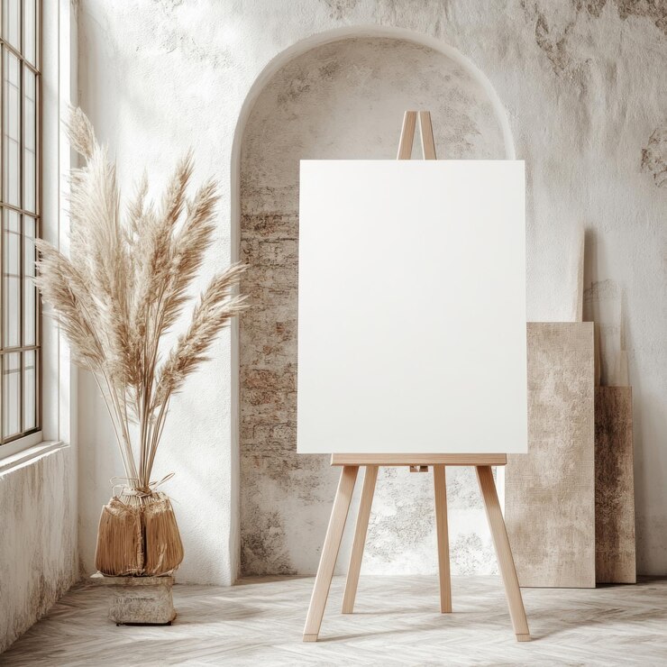 Foto leere weiße leinwand minimalistische neutrale staffelei