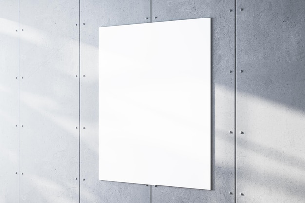 Leere weiße Leinwand-Mockup auf einer strukturierten Betonwand im Tageslicht Anzeige Konzept 3D-Rendering