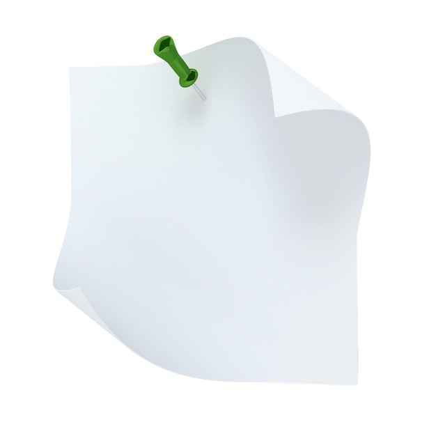 Leere weiße Notiz mit grüner Stecknadel