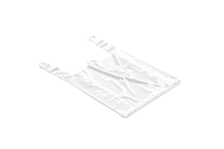 Foto leere weiße plastiktüte mit handgriff-mockup-seitansicht