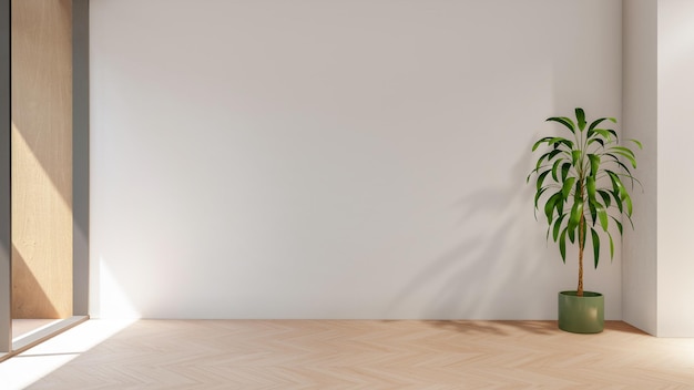 Leere weiße Raum-Interior mit Topfpflanze 3D-Rendering