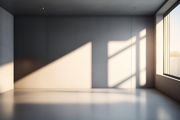 Leere weiße rohe Betonwand mit rauer Textur, großes weißes Rahmenfenster im Sonnenlicht, Grillschatten auf c