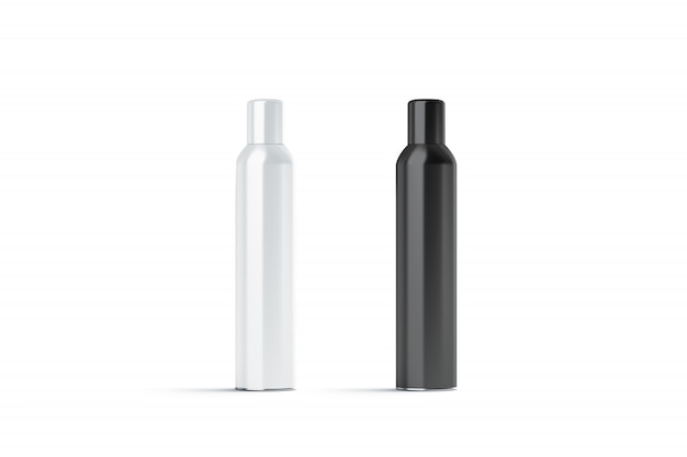 Leere weiße und schwarze geschlossene Haarsprayflasche