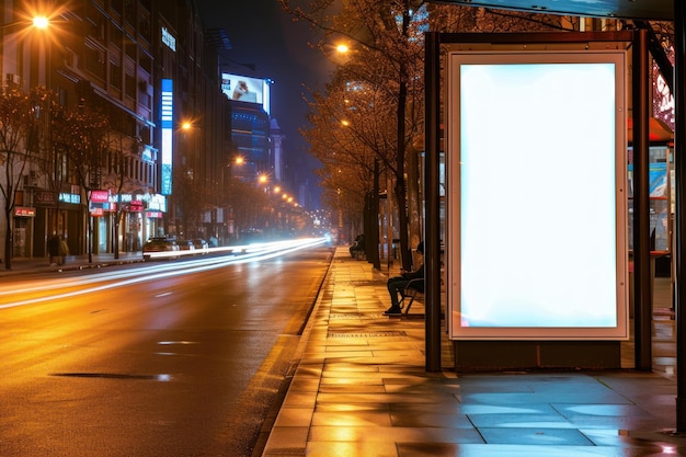 Leere weiße vertikale digitale Plakatplakate auf der Stadtstraße Bushaltezeichen an der Nigh Street Werbung Bushalte Mockup