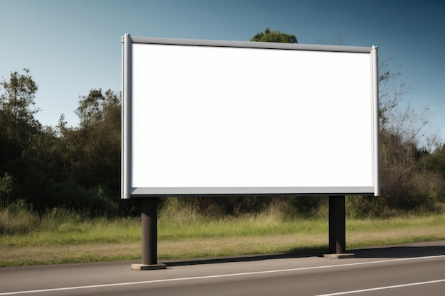 Leere weiße Werbetafel am Straßenrand einer Autobahn oder Straße. Generative KI