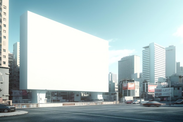 Leere weiße Werbetafel in einer futuristischen Stadt