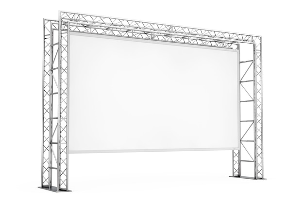 Leere Werbebanner im Freien auf Metallfachwerk-Konstruktionssystem auf weißem Hintergrund. 3D-Rendering