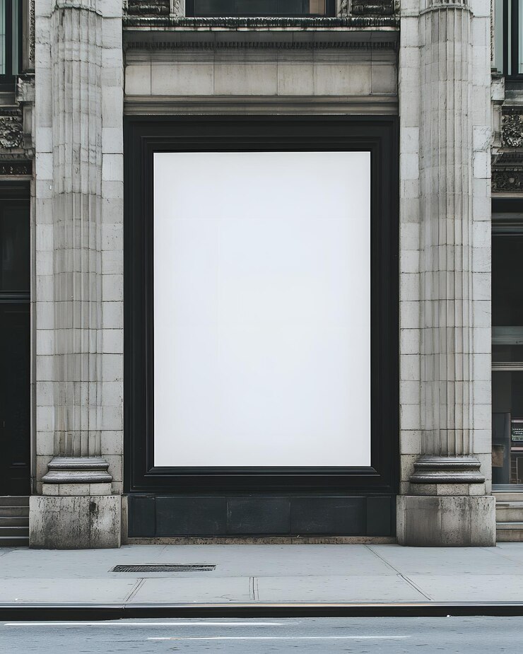 Foto leere werbeschilder an der fassade eines stadtgebäudes
