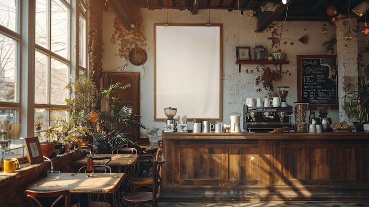 Foto leere whiteboard für dienstleistungs- und produktwerbung in einem café