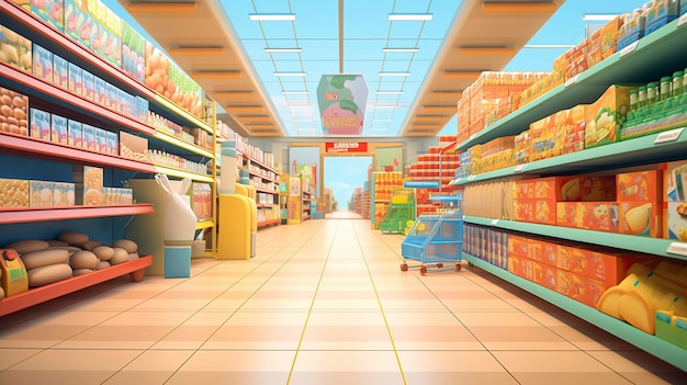 leerer 3D-Cartoon-Supermarkt-Hintergrund