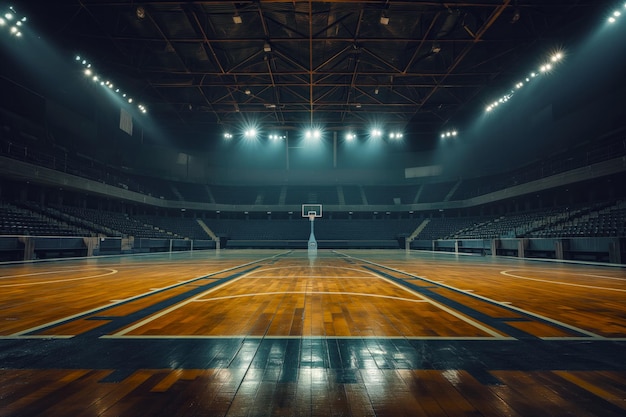 Leerer Basketballplatz vor dem Hintergrund eines leeren Stadions